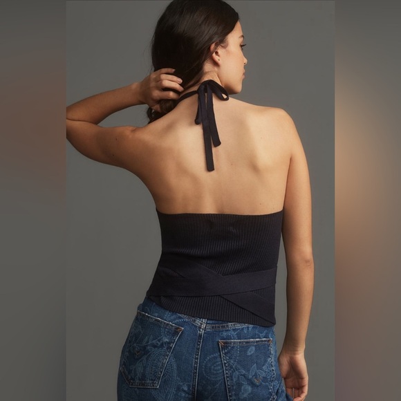 NWT! Anthropologie Navy Maeve Halter Wrap Sweater Tank - Size Medium 🎾 - Picture 3 of 6